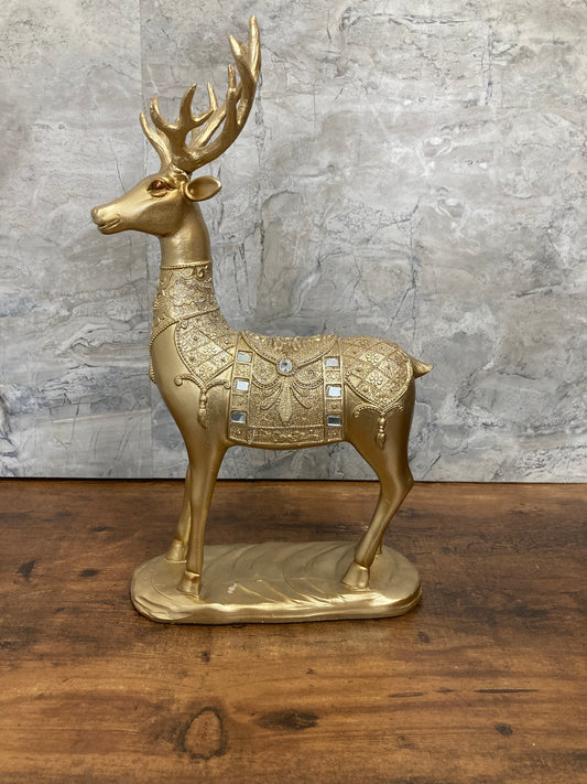 Golden Deer figurine statuette home decor poly-resin  Glitter animal.