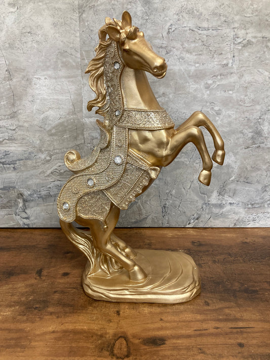Golden Horse figurine statue home decor poly resin Stallion Glitter.Large size.
