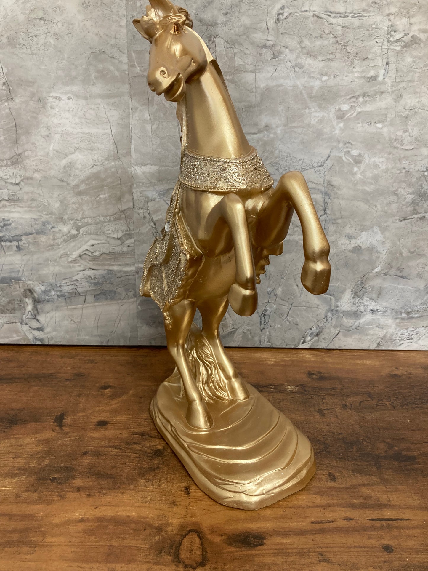 Golden Horse figurine statue home decor poly resin Stallion Glitter.Large size.