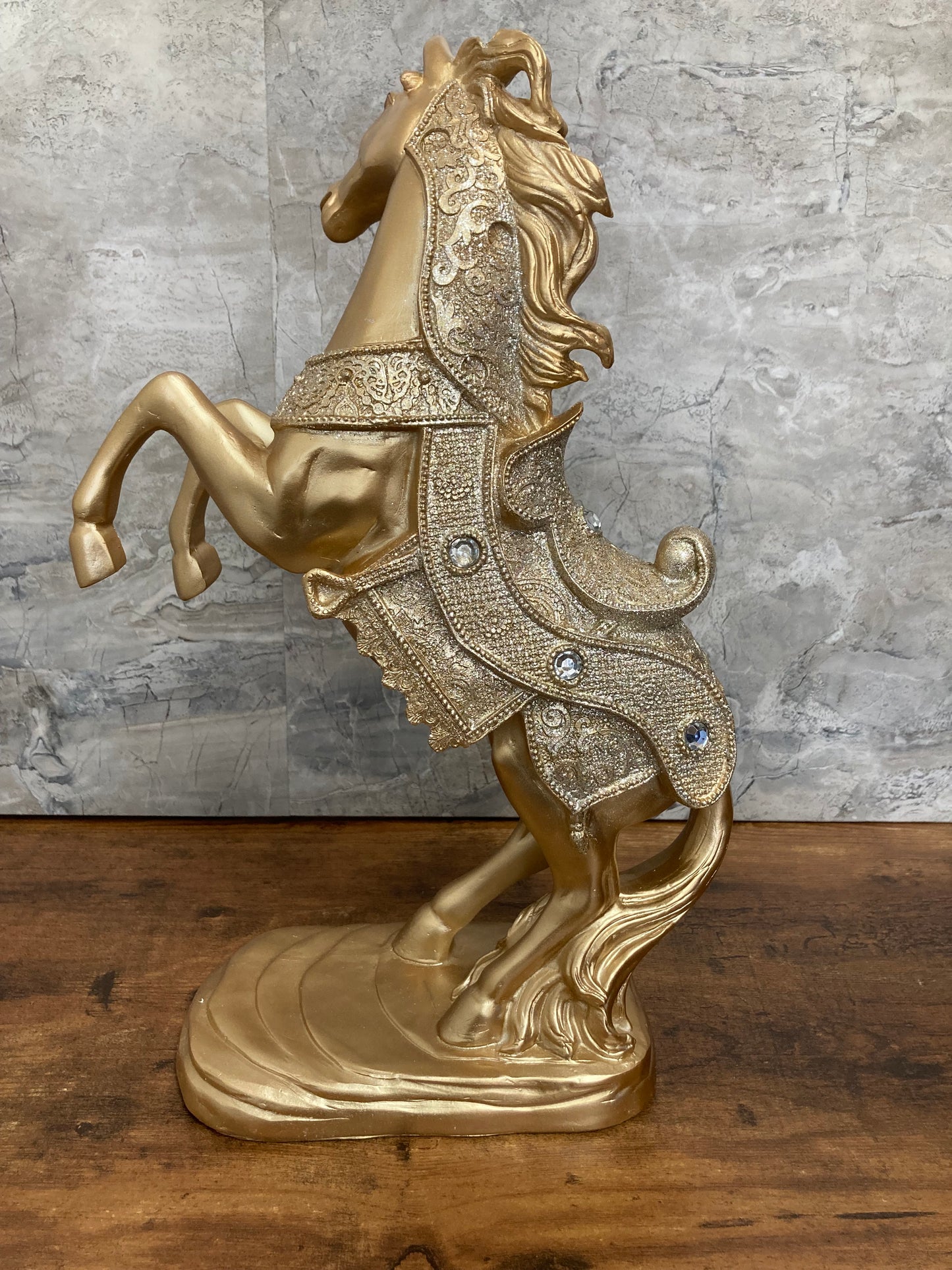 Golden Horse figurine statue home decor poly resin Stallion Glitter.Large size.