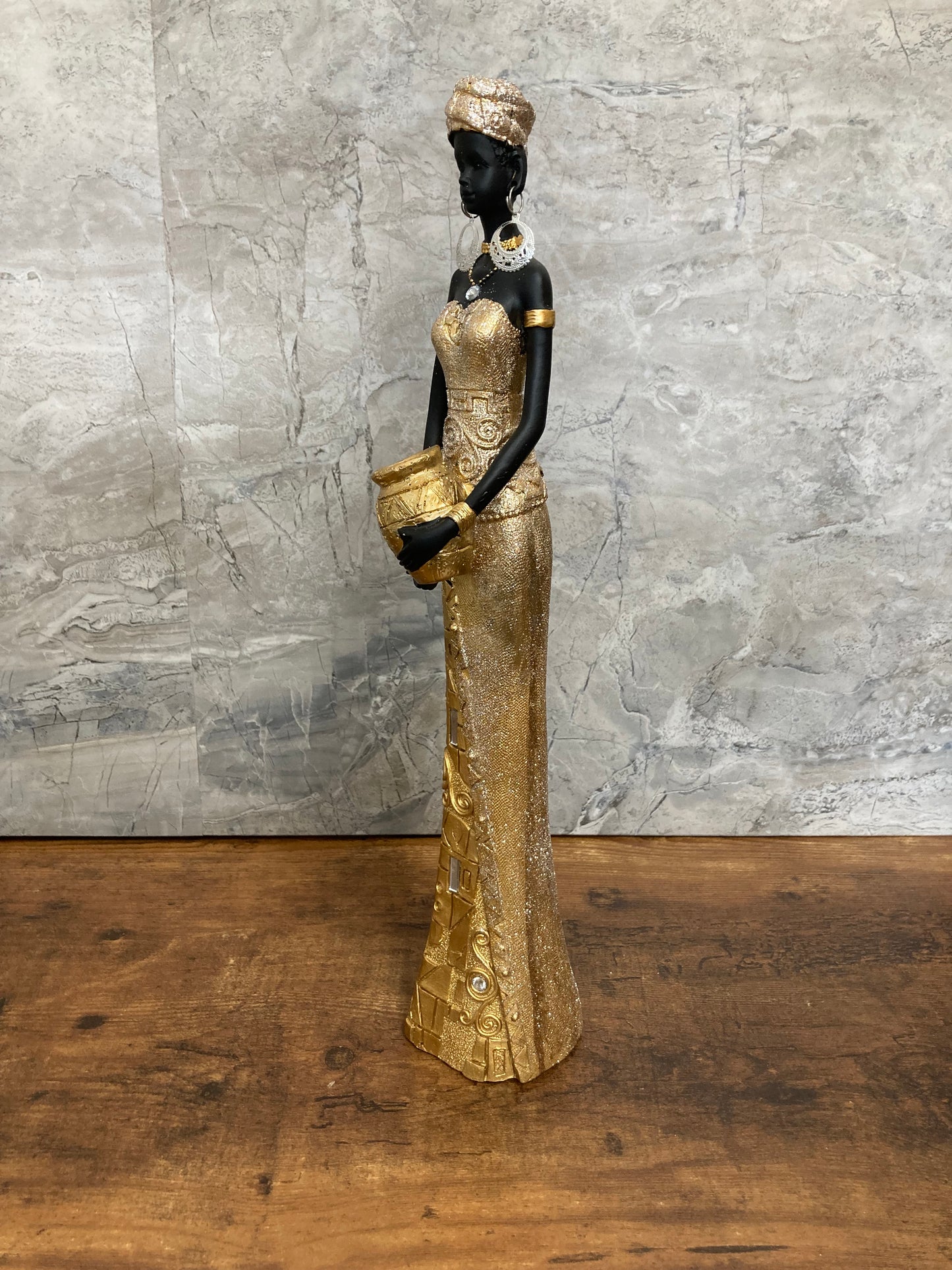 African American Lady statute figurine Gold glitter color Elegant Home decor.New 2