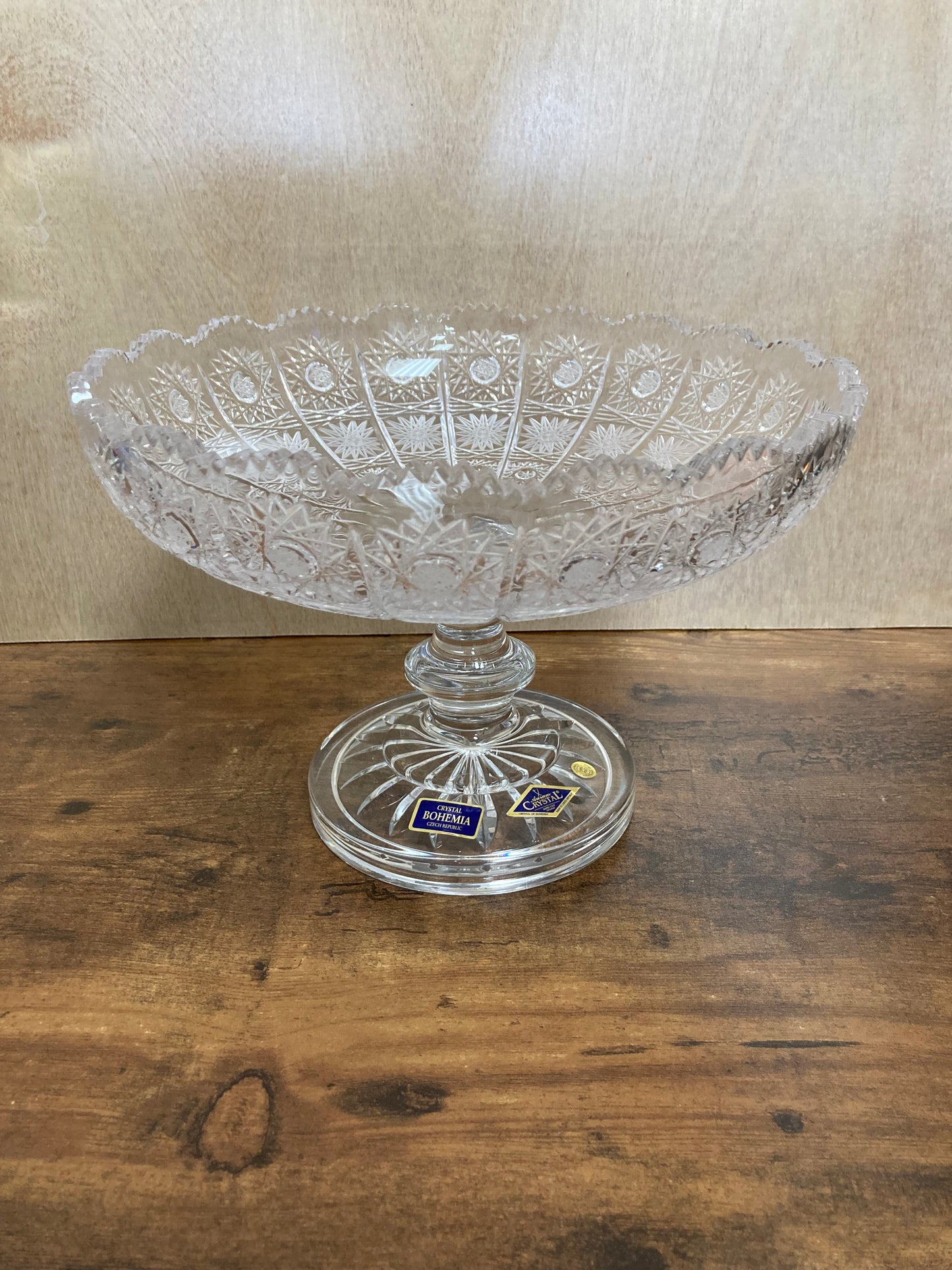 Bohemia Crystal hand cut 500 PK round footed serving plate fruits home decor  .Eternal elegance .