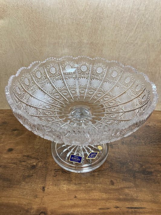 Bohemia Crystal hand cut 500 PK round footed serving plate fruits home decor .Eternal elegance .