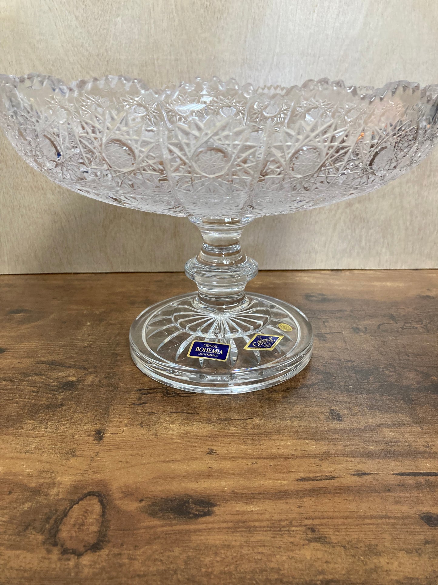 Bohemia Crystal hand cut 500 PK round footed serving plate fruits home decor  .Eternal elegance .