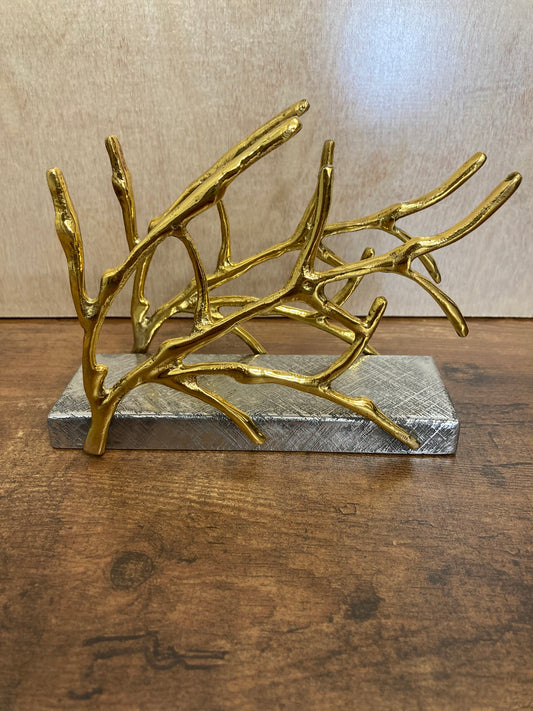 Napkin Holder Branch Brass & S/S Brushed finish silver gold metal.Modern and elegant.