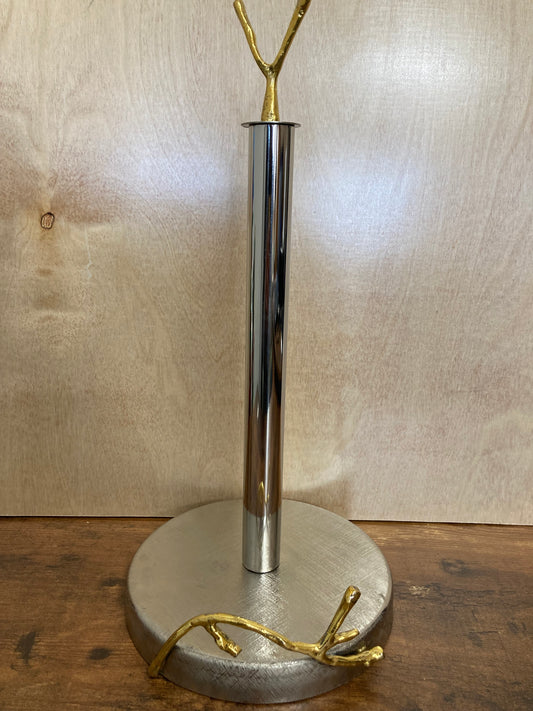 Stainless steel & Brass paper towel holder , Gold and silver branch pattern brushed finish. Home decor.