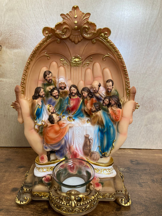 Last Supper table top 3D figurine with candle . Unique Home decor .