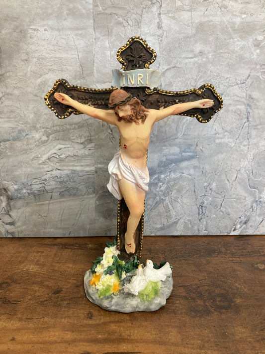 Figurine Cross colorful Jesus table top home decor .