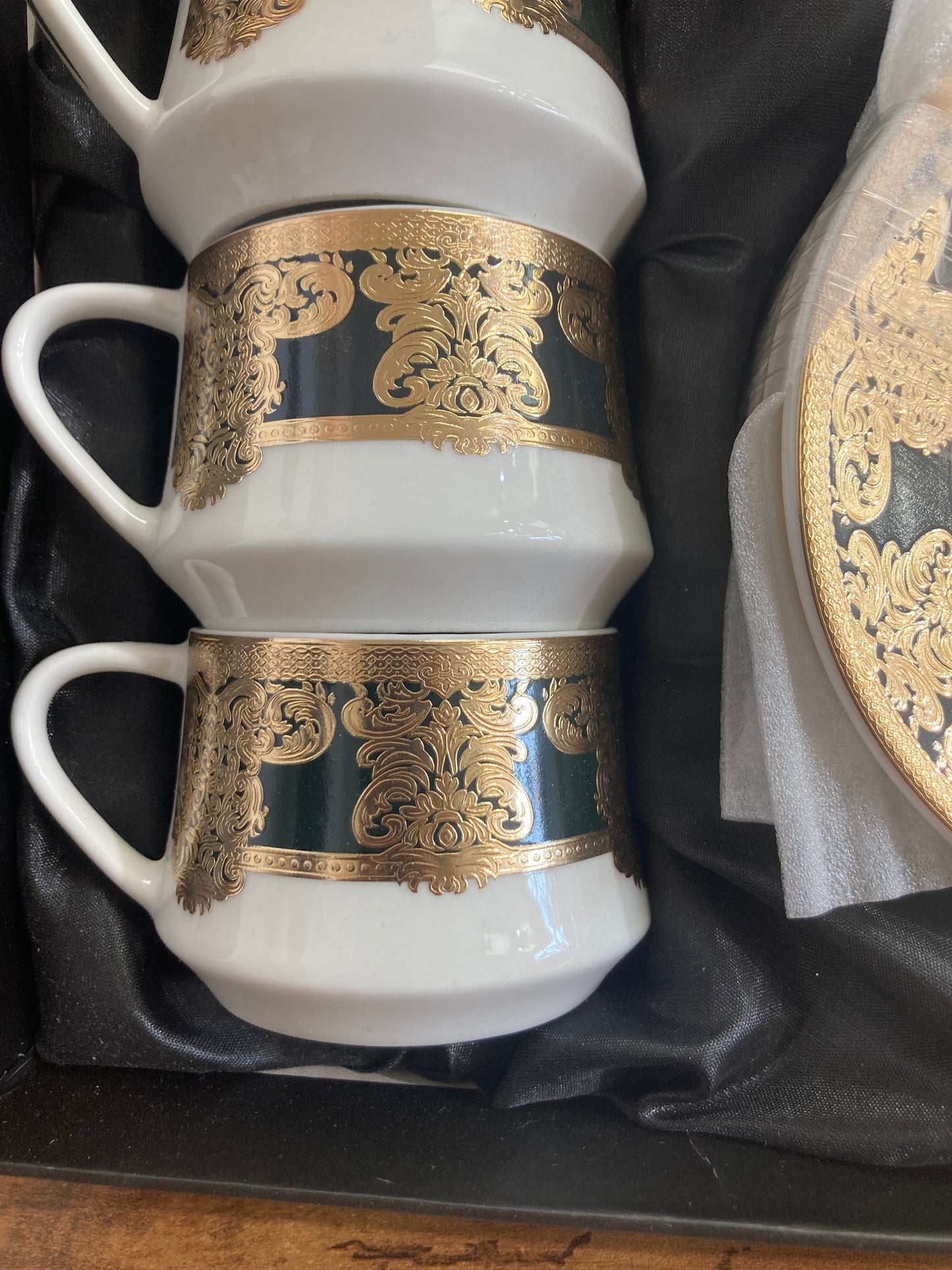 Coffee cups set of 6  white with gold color decoration pattern  classy and elegant. ceramic.