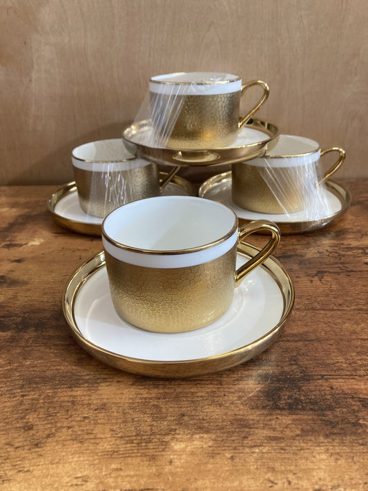 Coffee tea cups set of 4 with gold pattern elegant , modern and classy home decor.