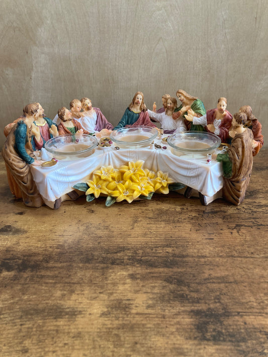 Last Supper table top 3D figurine with candles . Unique Home decor .