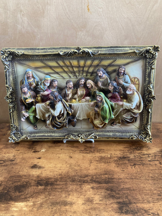 Last Supper wall hanging 3D figurine picture frame shape . Unique Home decor .