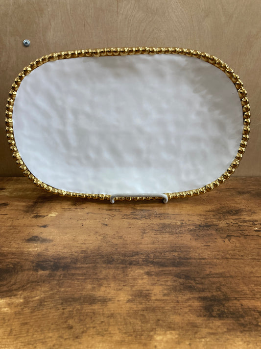 Serving dish tray plate fruits pastry food ,oval shape ceramic with gold rim.