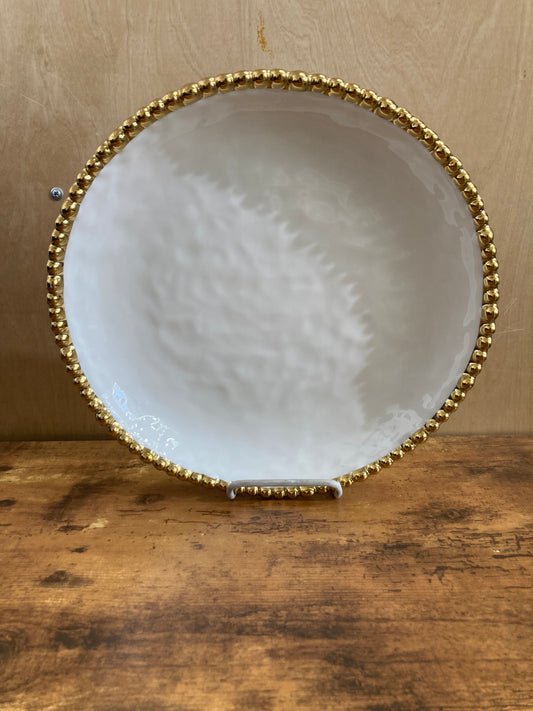 Serving dish tray plate fruits pastry food ,round shape ceramic with gold rim.