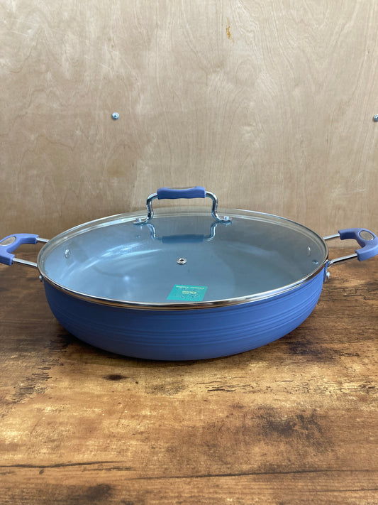 Cookware nonstock 14 inch low pot bottom induction pot with glass cover. PFOA FREE ceramic coated.