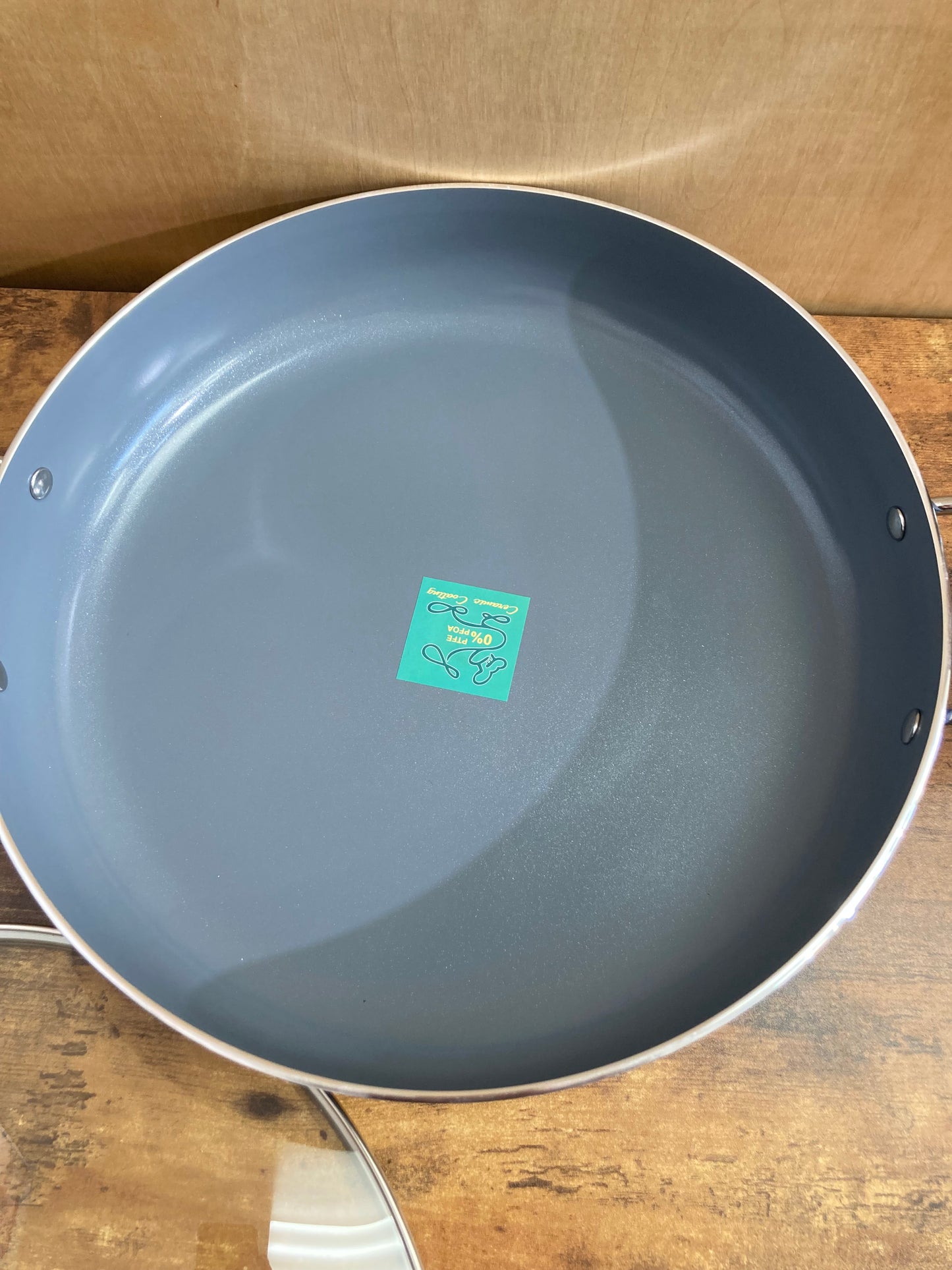 Cookware nonstock 14 inch low pot bottom induction pot with glass cover. PFOA FREE ceramic coated.