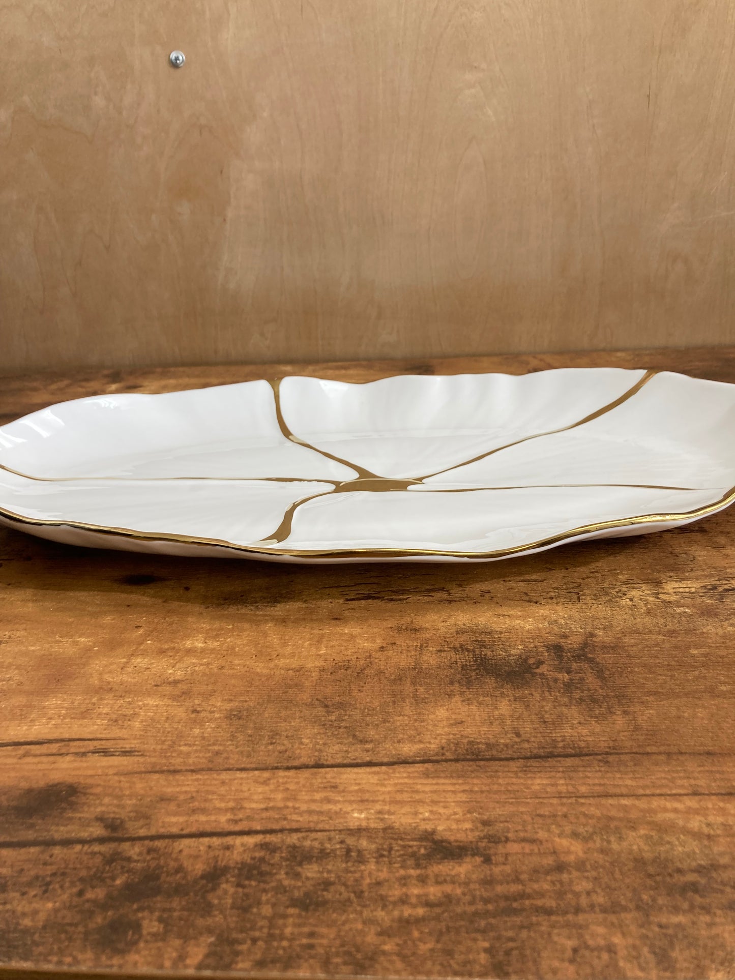 Serving dish tray plate fruits pastry food ,oval shape ceramic with gold pattern.