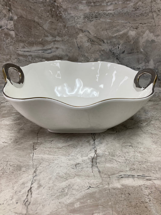 Ceramic Salad Serving Dish, Fruit Bowl Hammered pattern ,Silver Rim Stylish