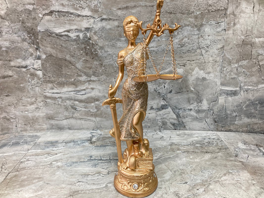 Lady Justice Statute figurine Gold Color With Glitter Poly Resin