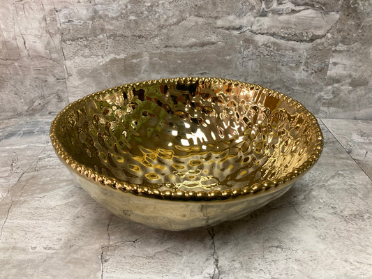 Ceramic Gold color Hammered Pattern Salad fruit Bowl Dish Serving ,Home Decor.
