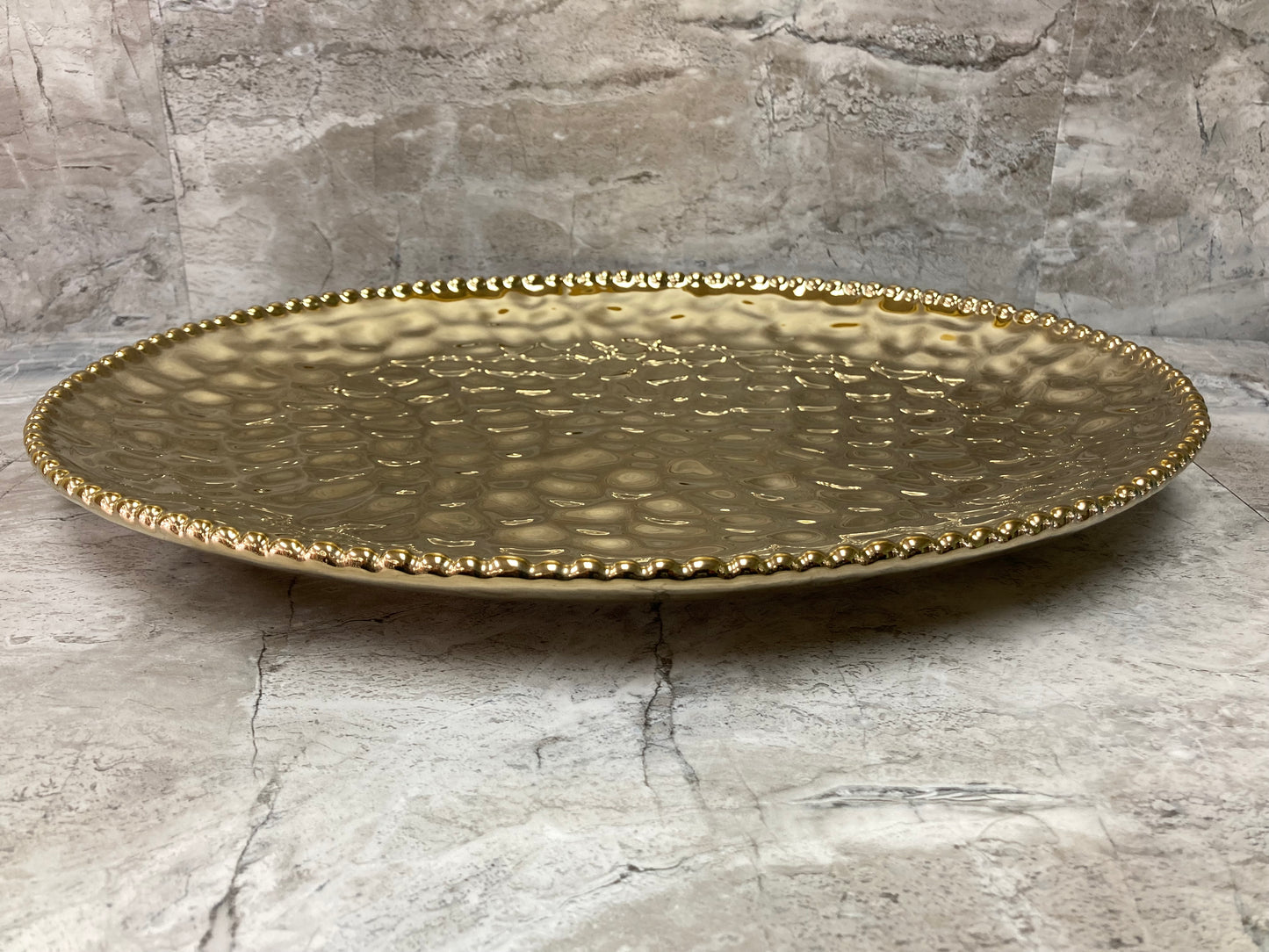 Ceramic Gold color Oval Shape Hammered Pattern Platter Try fruit Dish Serving  ,Home Decor.
