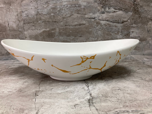 Oval Shape White Ceramic Gold Marble pattern Serving Dish Salad Fruits Platter Home Decor