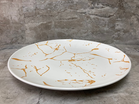 Round Shape White Ceramic Gold Marble pattern Serving Dish Salad Fruits Platter Home Decor