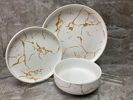 White Ceramic Marble Gold pattern Dinner set for 8 , Dinnerware set Home Decor