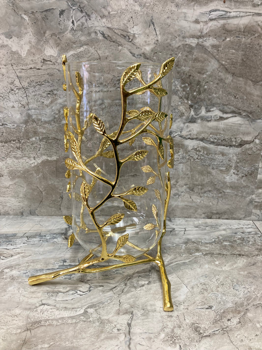 Modern Stylish Glass Flower Vase Leaf and Branches Design  ,Metal Gold Color Home Decor Flower.