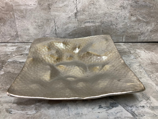 Hammered pattern Square Platter Metal Silver color.Home Decor