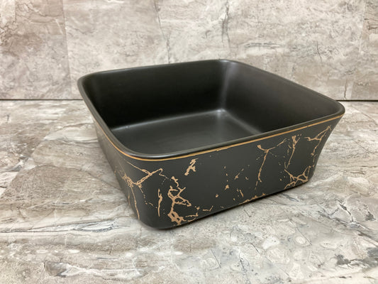 Square Nordic style Marble pattern Ceramic  Salad fruit Serving Bowl Dish Black Gold color.Home Decor.