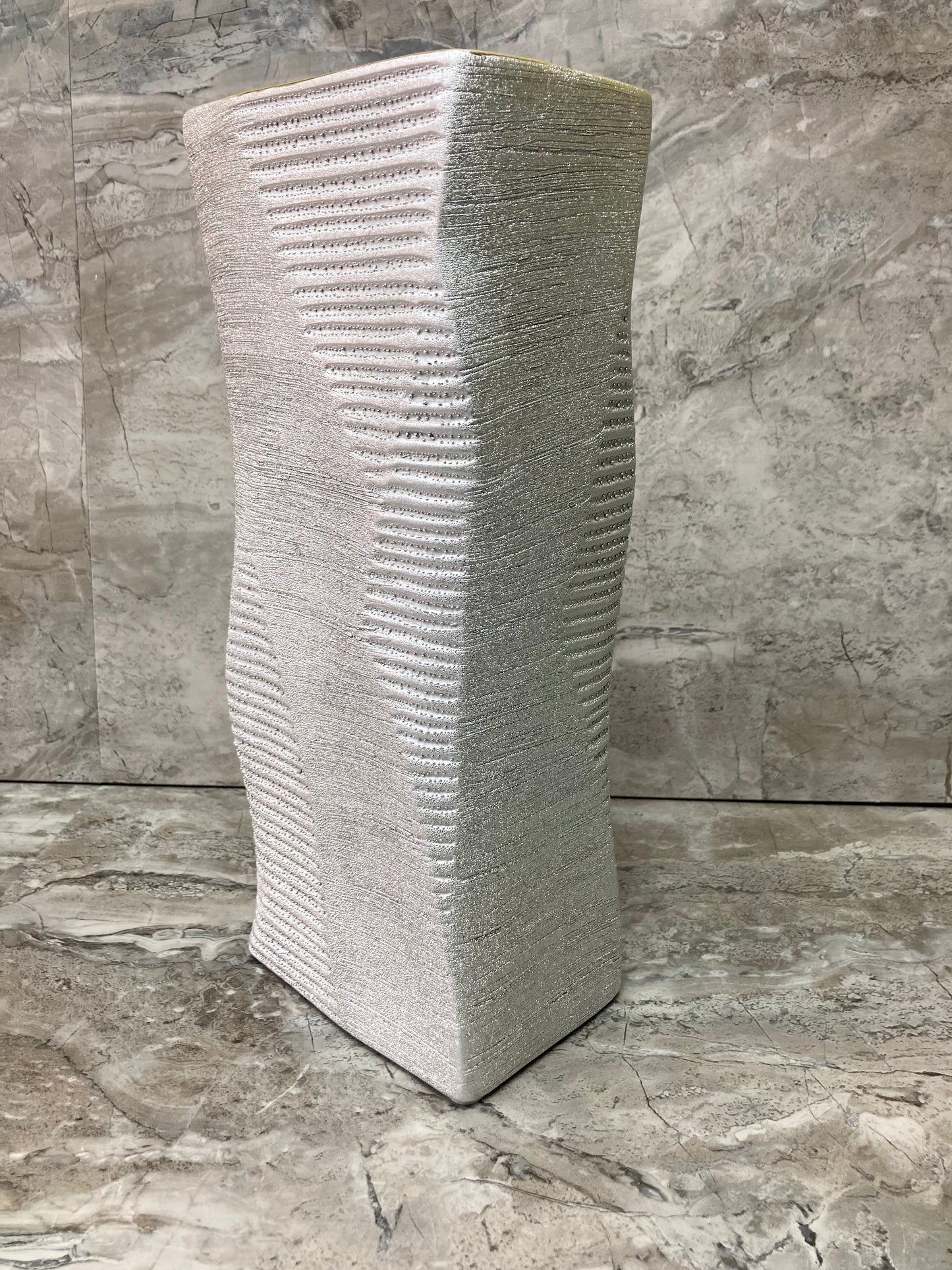 Modern Ceramic Rectangular Flower Vase ,Brushed Silver color finish Glazed inside.