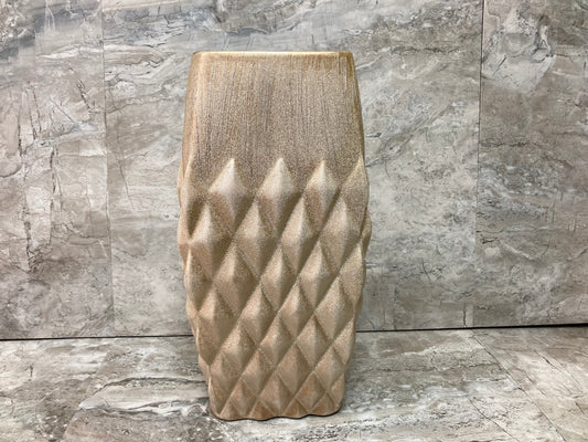 Modern Ceramic Flower Vase Brushed finish Gold color ,Banded top and Embossed Diamond pattern Design.