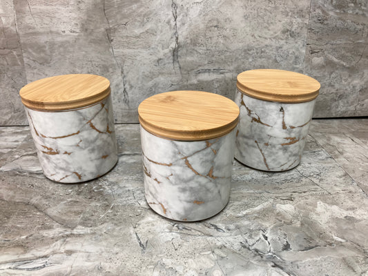 Ceramic Marble Pattern 3 pcs Canister Jar Container Set , With airtight Wooden Lid .Home Decor.