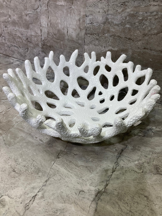 Ceramic Serving Center pc Coral Pattern White Color Fruit Table Top Classy Elegant Home Decor