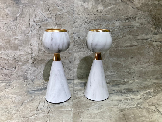 Marble Pattern Candle holder set of 2 .Metal with Gold Rim ,Home Decor