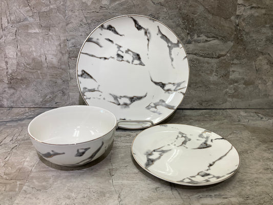 White Ceramic Marble pattern Dinner set for 6 ,Plate , bowl , Salad Dinnerware set Home Decor