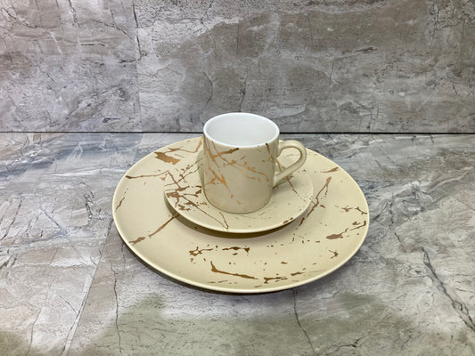 Ceramic Beige Marble Pattern 18 Pcs Coffee Espresso set cup saucer dessert plate .Set of 6.